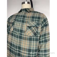 Camisa xadrez de colarinho de bolso duplo
